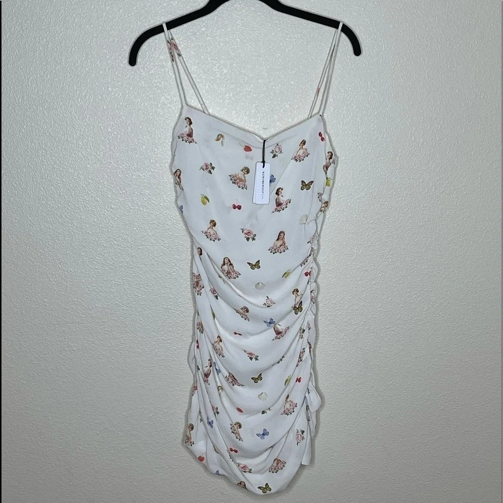 WeWoreWhat Ronnie Ruched Mini Dress Garden Ladies Print White S